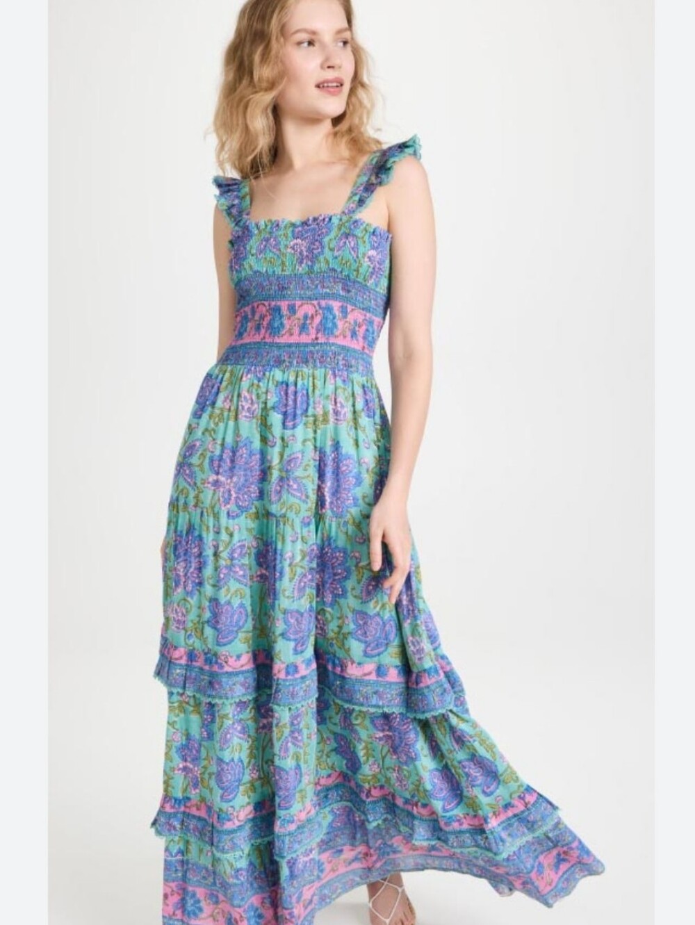 Bell By Alicia Bell Natalia Tiered Maxi Dress Smocked Bodice Angel Sleeves S